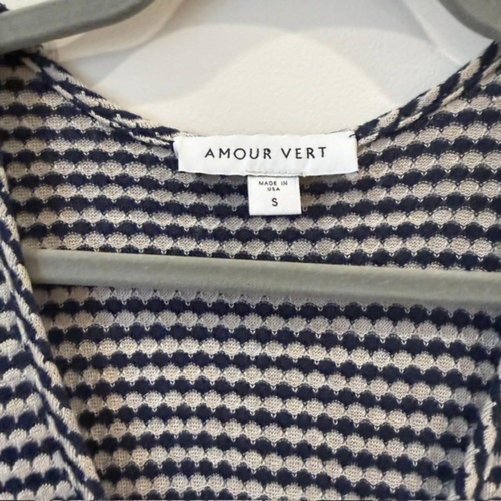 Amour Vert Navy & Gray Knit Wrap Tie Midi Dress Sustainable | Size S - Picture 6 of 10
